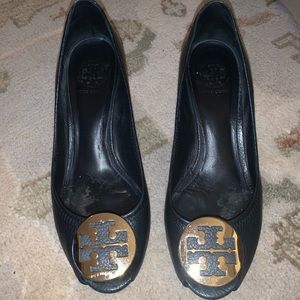 Used condition Leather Tory Burch Navy Wedges